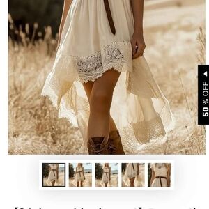 Women's Cream High-Low Lace Hem Skirt